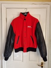 CMJ DUCATI QUILTED FLEECE LEATHER BOMBER JACKET SIZE UK 46" Chest Red Black