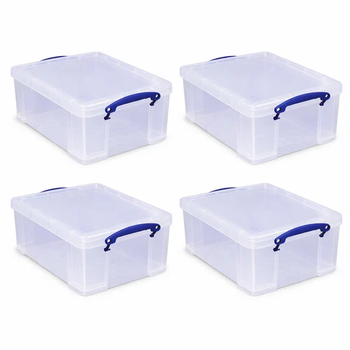 Really Useful Boxes 9 Litre A4 Storage Boxes Clear Plastic with Lids – 4 Pack