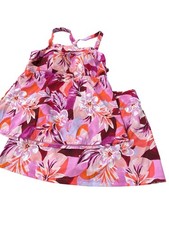 Denim and Co Beach Ruched Bodice Tankini with Swim Skirt Size 10 Coral Tropical