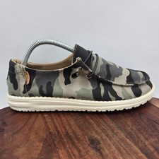 Hey Dude Wendy Shoes Women's 9 Green Black Camo Slip On Boat Loafers Sneakers