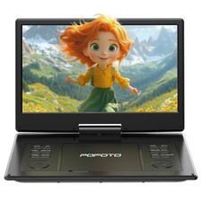 POFOTO 15.7" Portable DVD Player with 14.1" HD Swivel Screen, 6-Hour Black