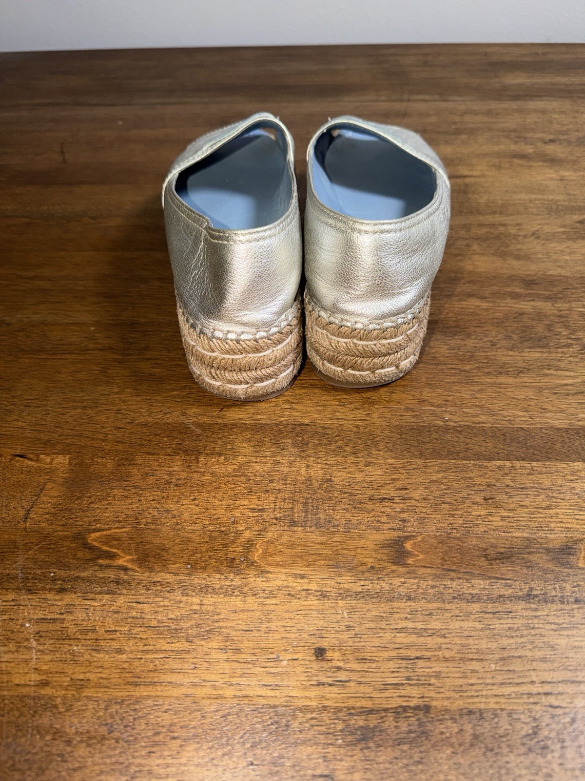 Prada Metallic Leather Peep Toe Espadrilles Platform   Casual Chic Resort 8.5 thumbnail 5