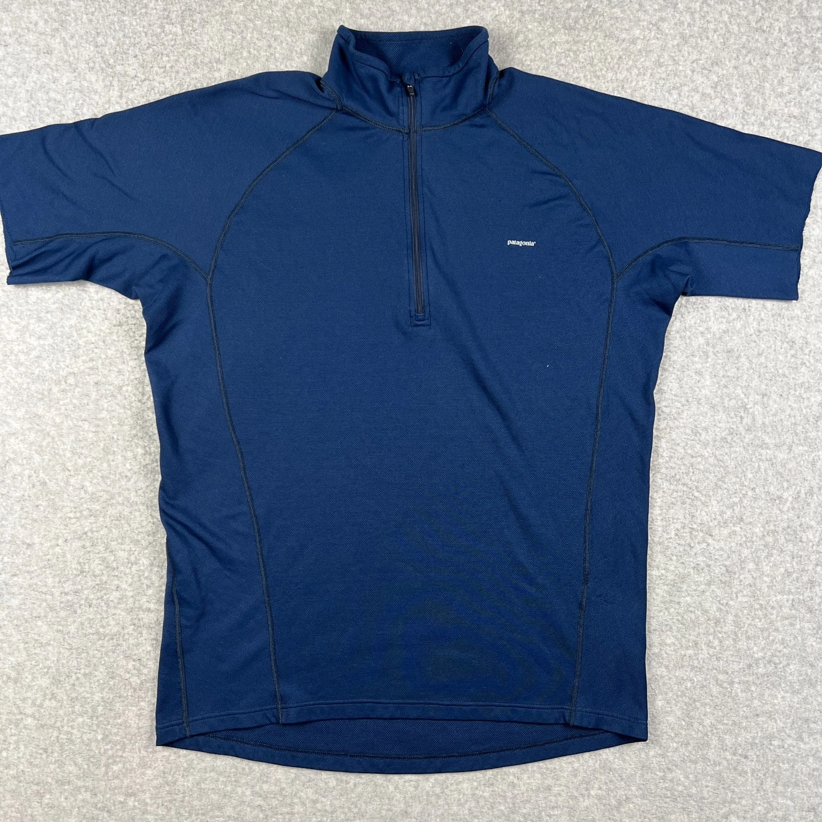 Patagonia Capilene Zip Pullover Baselayer Shirt XL Men Blue Short Sleeve Hiking