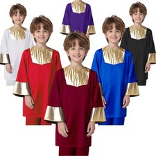 Boys Robe Performance Gown Praise Costume Dance Shirt Communion Round Neck