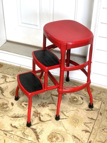 Vintage COSCO Red Step Stool Chair Mid Century Kitchen Ladder