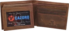 CAZORO Premiun Vintage Leather Men's RFID Classic Bifold Wallet for Men (Brown)
