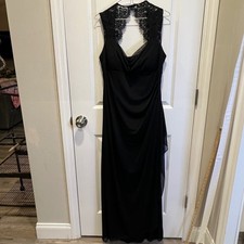 Xscape Womens Black Lace Keyhole Back Ruched Evening Gown XS2195 Size 16