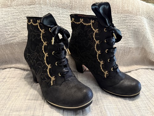 Irregular Choice Chinese Whisper 39/ 8.5 US Victorian Black Gold Embroidery New