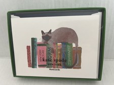 Kate Spade " Cat on a Bookshelf 10 Each Notecards & Envelopes NEW
