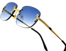 Men Sunglasses Fashion Style Square Luxury Gold Frame Hip Hop Shades Blue Lens