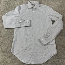 Van Heusen Flex Button Up Shirt Men's Slim Fit Small Gray White Stretch