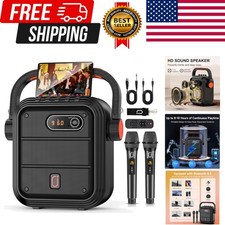 Karaoke Machine with 2 Wireless Microphones, Portable Bluetooth Speaker PA Sy...