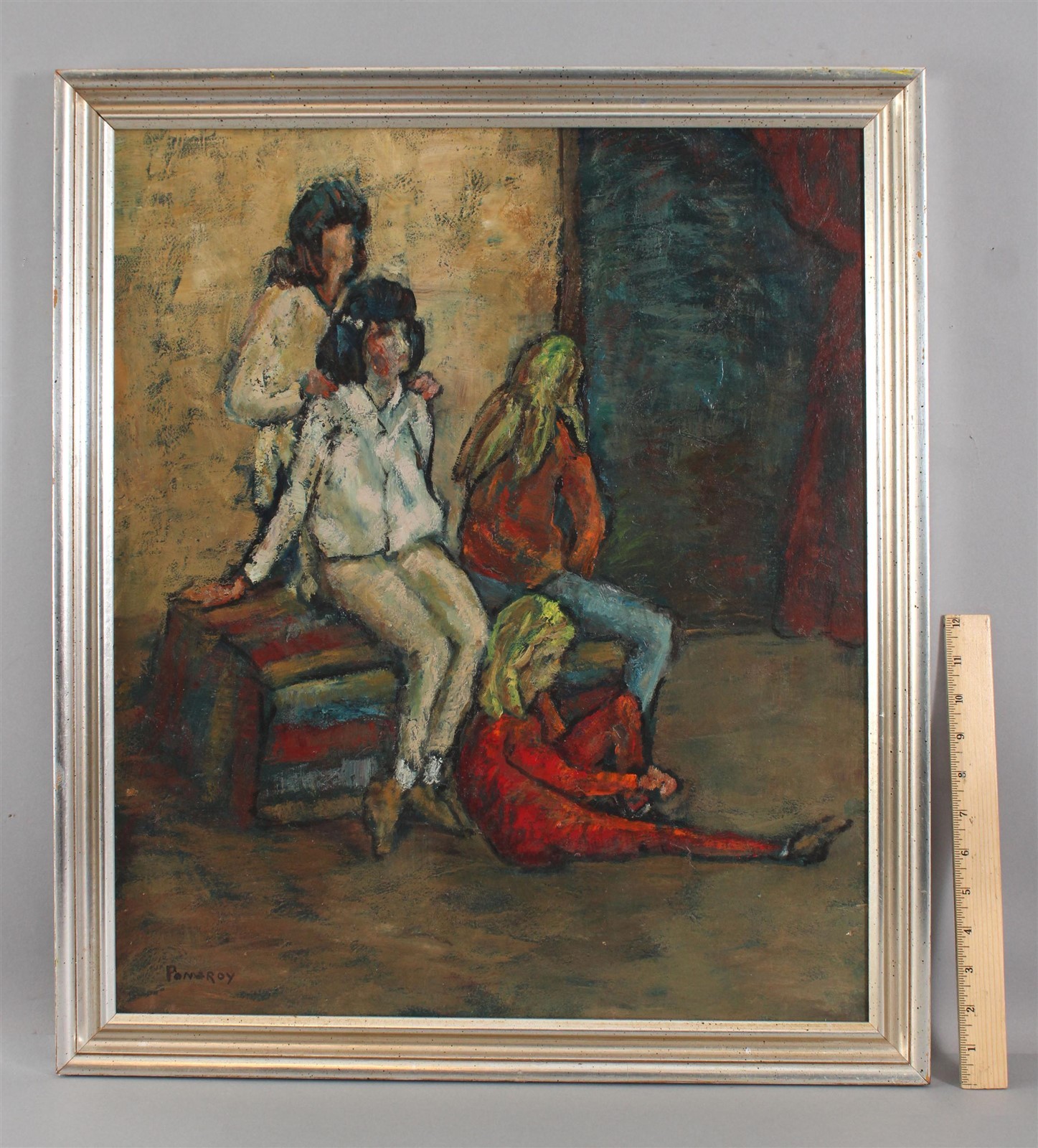 Signed Orig FLORENCE POMEROY Coastal Seascape Rowboat Expressionist PaintingCarved Gilded Frame..NO RESERVE..Possible FREE Delivery