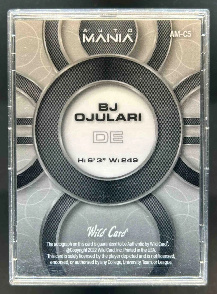 2022 Wild Card Auto Mania BJ Ojulari Circle Purple Shimmer Prospect Auto #27/75 - Image 2 of 2