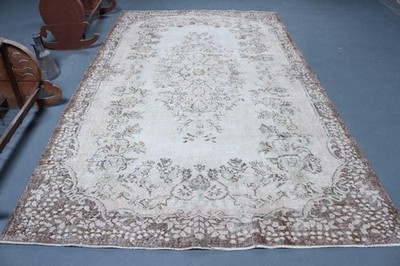 6,1x10,2 ft Turkish Vintage Rug, Large Rug, Brown Wool Rug