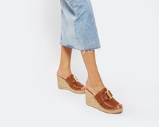 SALVATORE FERRAGAMO Brown Leather Espadrille Wedge Sandals, Size 36