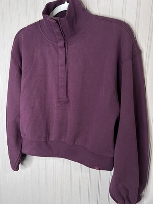 JoyLab Sweatshirt Womens XXS Purple Cropped Fit Snap Mock Neck Pullover NEW