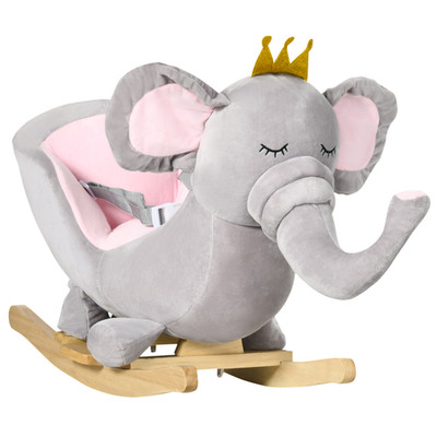 Schaukelpferd Grey Elephant 45x60x33cm Stahlrahmen Sicherheitsgurt Sounds 18-36m plus
