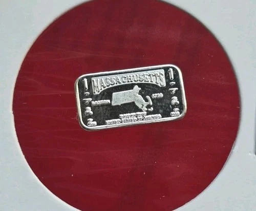 State Of Massachusetts - 1 Gram .999 Fine Pure Silver Mini Bar Ingot Coin