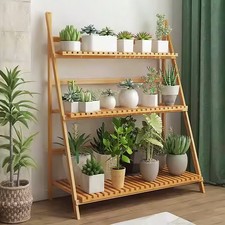 Image of Outdoor Indoor Foldable Wooden Plant Stand Planter Flower Pot Garden Shelf Rack