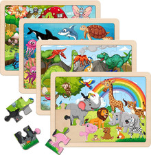 Wooden Puzzles for Kids Ages 4-6, 24 Piece Animals Puzzles for Toddlers,Jigsaw P