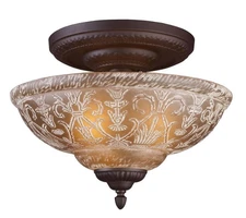 Elk Lighting Restoration Three Light Semi-Flush in Bronze with Amber Glass