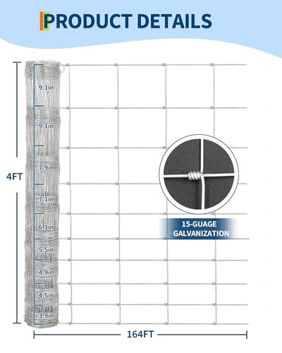 4ft x 164ft Heavy Duty Galvanized Wire Mesh Farm Fence Wire Fencing Durable - Picture 5 of 8