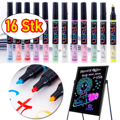 16x Leuchtmarker Kreide Marker Fenstermarker Highlighter Stifte auf Glas Papier