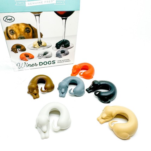 Marcadores de copa de vino Winer Dogs Dachshund genuinos Fred Studio silicona nuevos en caja - Imagen 12 de 12