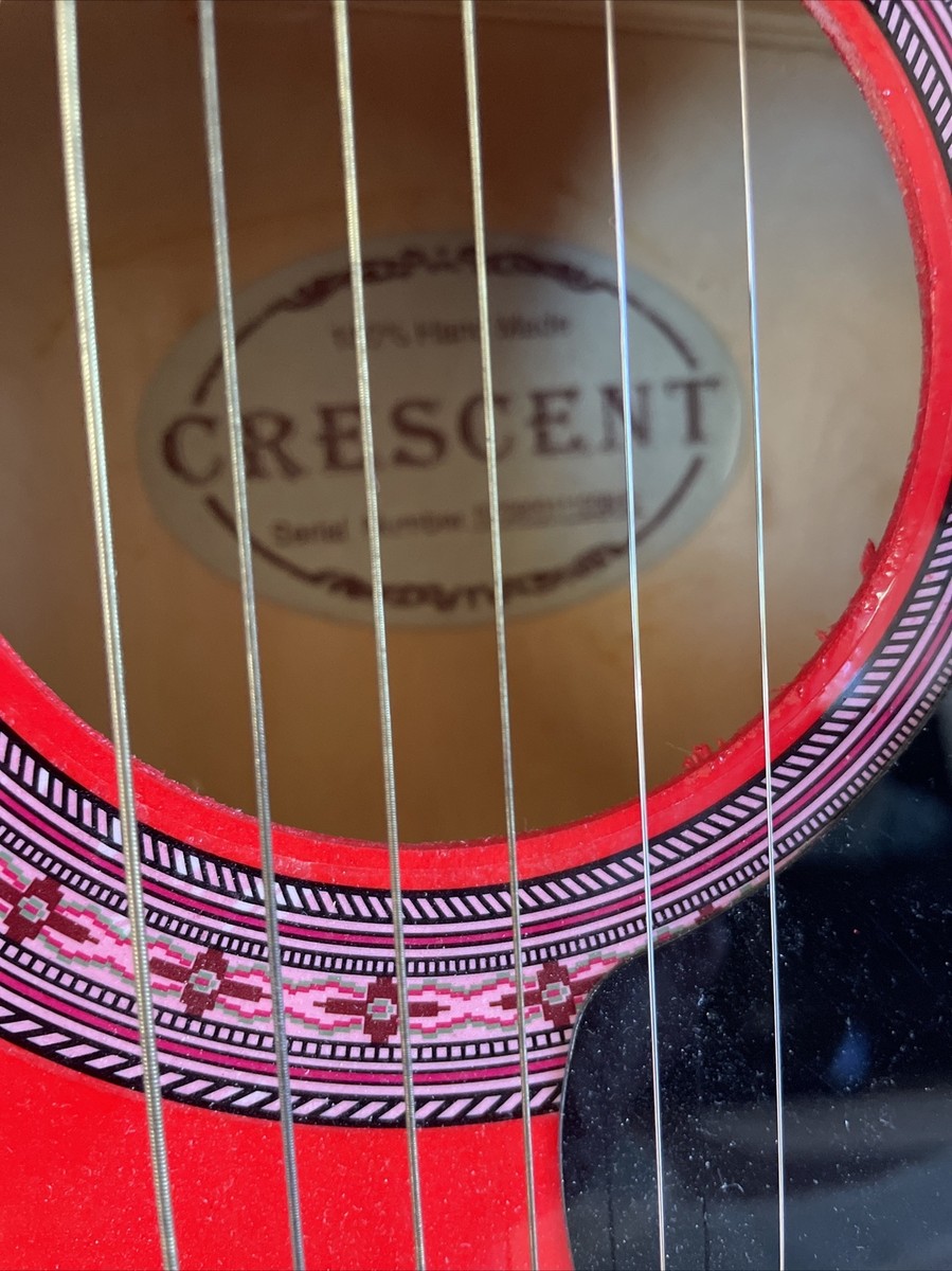 Classic Crescent Acoustic Guitar Hand Made Red Finish 38” Length W