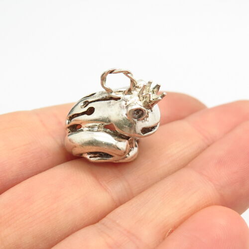 925 Sterling Silver Frog Prince Design Charm Pendant - Picture 1 of 7