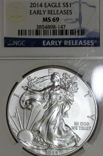 2014 American $1 Silver Eagle 1 oz. Fine 999 NGC Graded MS 69 (3854898-147)
