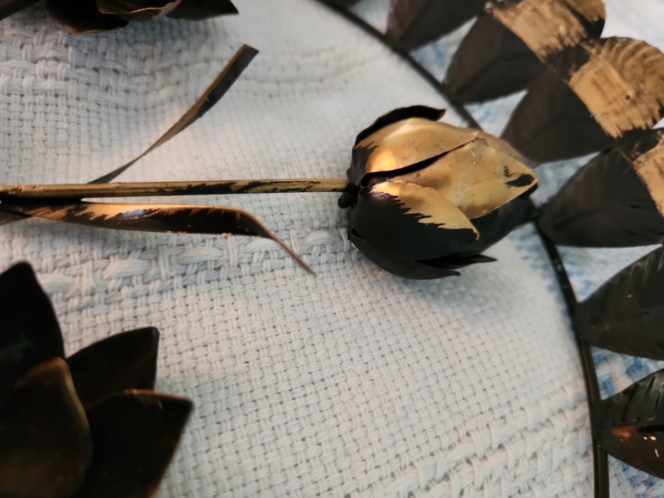 Vtg Metal Floral Flower Wall Art Sculpture Decor 12"Mid Century 3D Gold