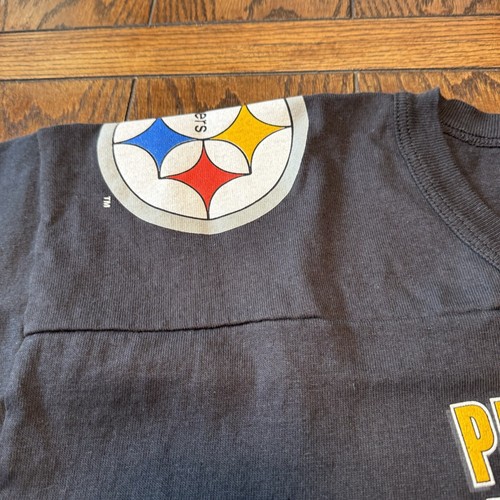 Pittsburgh Steelers Size XXL T Shirt 1996 Big Print Striped Sleeves NFL Black - Picture 8 of 14