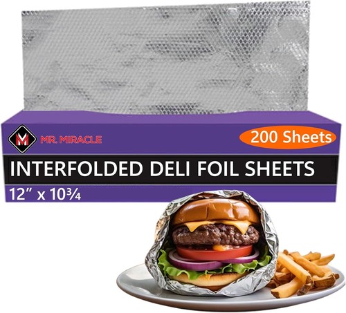 200 12x10" pre-cut aluminum foil sheets, heat-tolerant, w/ dispenser