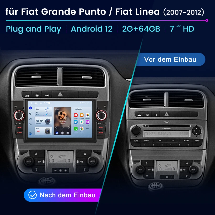 Für Fiat Grande Punto Linea 07-12 Autoradio 2+64GB Android 14 Apple Carplay GPS - Bild 2 von 4