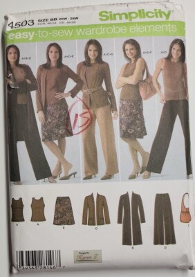 Simplicity 4503 Easy to Sew Skirt Pants Top Bag Pattern Size 20W - 28W FF  2A24 