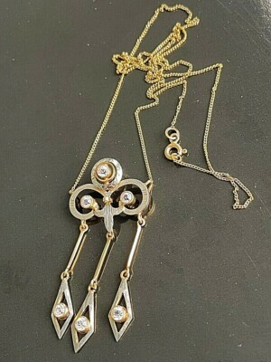 ANTIKE MEHRFARBIGE 10k/14k MASSIVE GOLD LAVALIER HALSKETTE