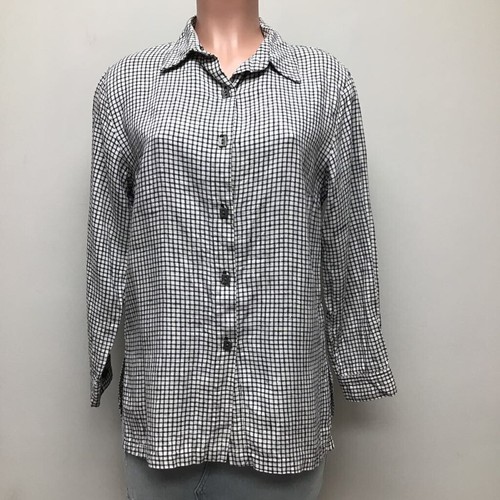 20 South Womens Button Front Shirt Black White Windowpane Long Sleeve Petites M - 第 1/6 張圖片