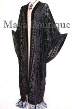 Maya Matazaro Opera Caftan Kimono Duster Burnout Velvet Black Extra Long Usa