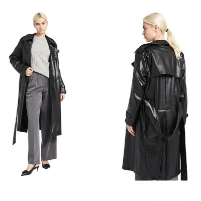 Oversized Vegan Leather Trench Coat Black Boa. Because of Alice 
