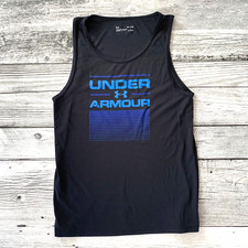 Under Armour Tank Top Mens Small Black Blue Loose Fit Heat Gear Athletic Casual