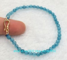 4mm Natural Blue Aquamarine Round Faceted Beads Gemstone Bracelet 7.5" AAA