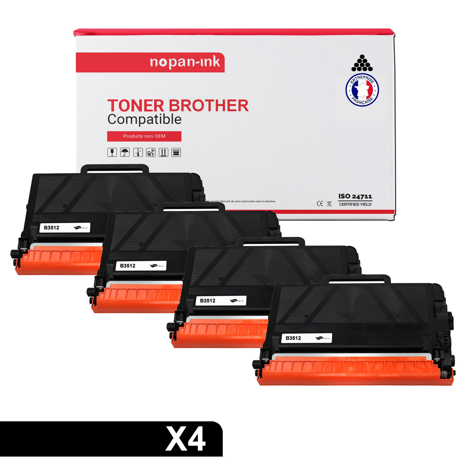 Toner TN3512 noir compatible Brother par NOPAN-INK lot de 4 cartouches pour imprimante laser