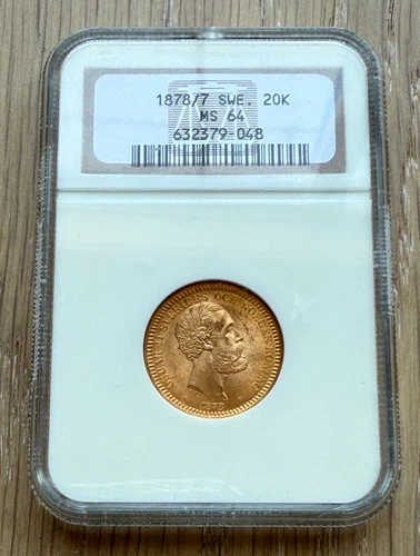 Sweden 1887/7 EB Gold 20 Kronor NGC MS64 Oscar II