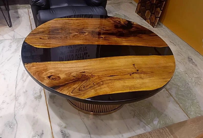 Wooden Black Epoxy Table Epoxy Resin Table Coffee Table Round