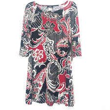 MSK Womens Shift Dress Small Petite Stretch 3/4 Sleeves Paisley Floral Design