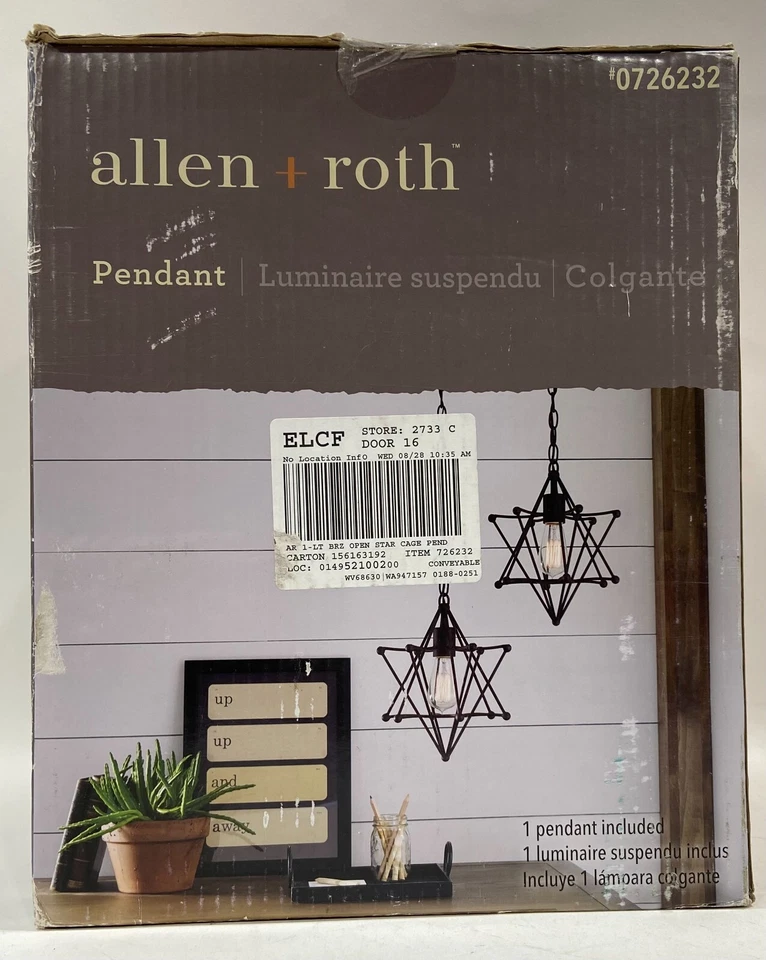 Lámpara colgante geométrica de bronce envejecido francés de campo/casa de campo Allen + Roth Nuevo de Lote Antiguo Foto 2 de 4