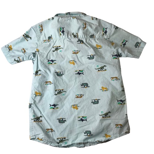 CARTER'S Kid Shirt Short Sleeve Collared. Zoo Animals Size 10/10A Light Blue - Picture 6 of 13