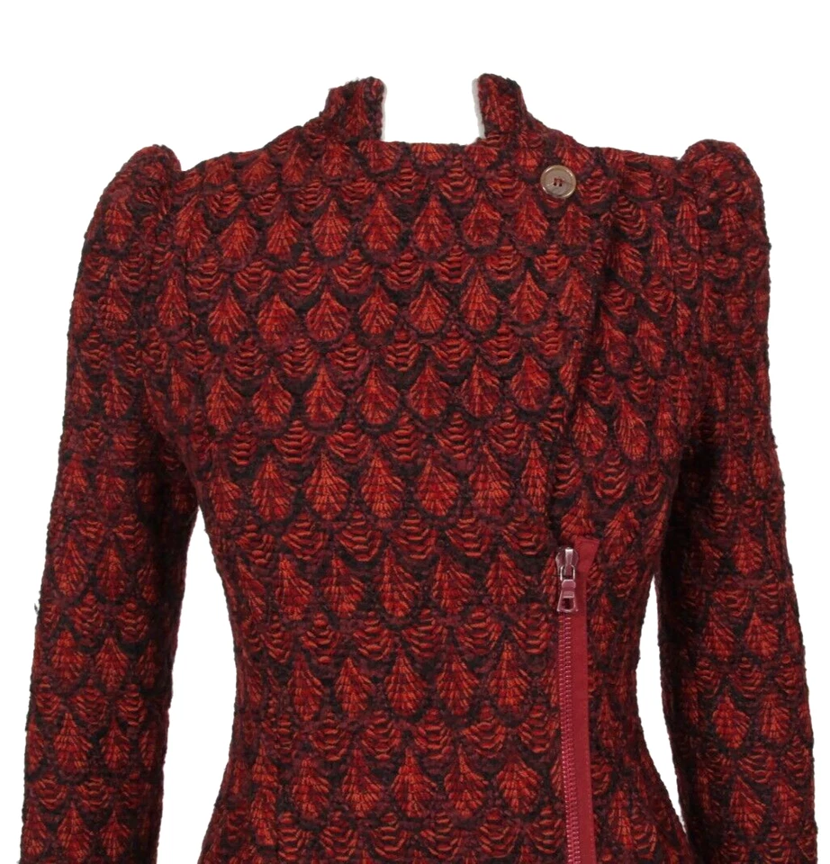 Abrigo Chaqueta De Colección BETSEY JOHNSON Victoriano Hombro Abullonado Púrpura Pavo Real Tweed Talla S Foto 2 de 4